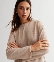 New Look Stone Towelling Long Sleeve Boxy Top